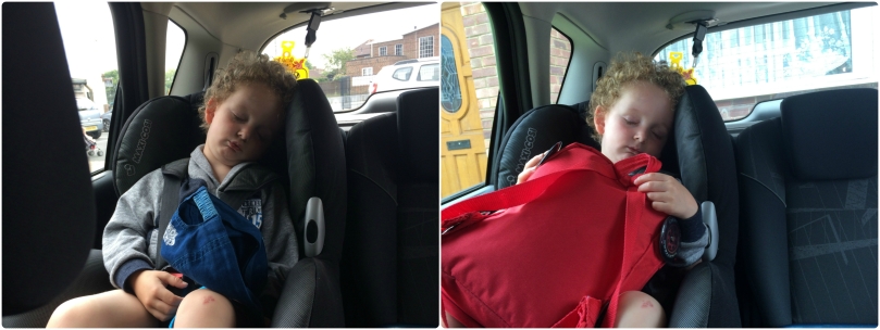 Left: Falling asleep on the way to football Right: Falling asleep on the way home from football! This is only a 5 minute journey!!!
